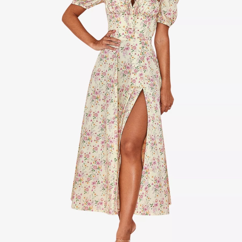 Tallulah puffed-sleeve cotton-blend midi dress